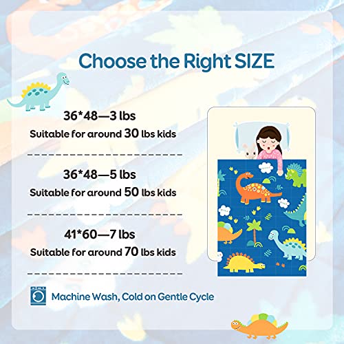  Uttermara Kids Weighted Blanket 5lbs, Dinosaur Fleece Blanket For Kids With 5 Color Options, Ultra Soft And Cozy Kids Blanket, Great For Calming And Sleep 36x 48inch, Blue