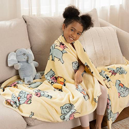  Berkshire Blanket & Mo Willems® VelvetLoft® Luxury Soft Cozy Cute Kids Throw Blanket,Gifts For Kids,Elephant & Piggie,50 In X 70 In(Official Mo Willems® Product)