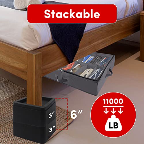  DEDU Oversized Bed Risers Heavy Duty Stackable 4 Pack, Furniture Risers For Sofas 3 Inch Or 6 Inch Supports Up To 11000 Lbs, Square Bed Raising Blocks Fits 5.5 Inch Wide Desk Or Couch (Black)