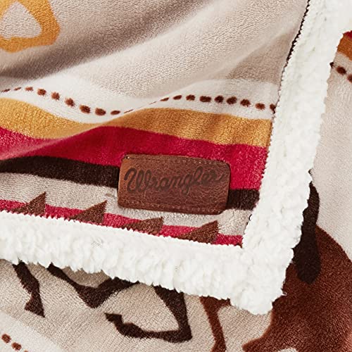  NC Wrangler Running Horse Country Sherpa Fleece Throw Blanket, Brown, One Size