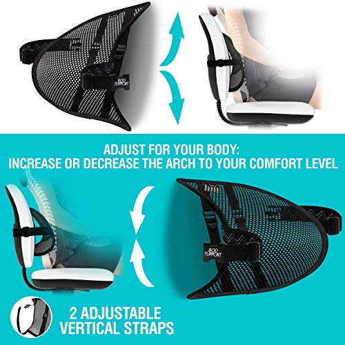  Lumbar Support - Breathable Mesh Office & Car Chair Back Support With Double Adjustable Straps For All-Day Comfort