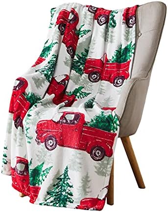  Christmas Holiday Throw Blanket: Country Rustic Red Truck With Tree Design, Picking Out The Tree