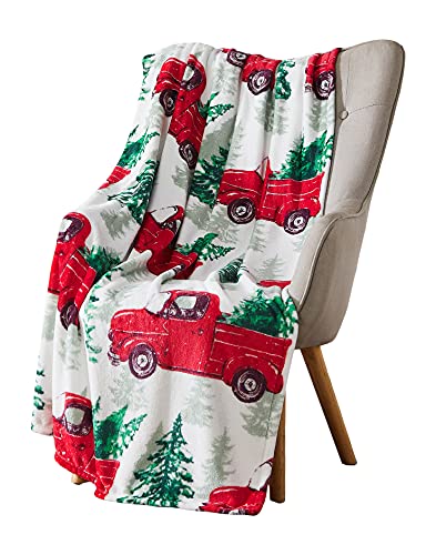  Christmas Holiday Throw Blanket: Country Rustic Red Truck With Tree Design, Picking Out The Tree
