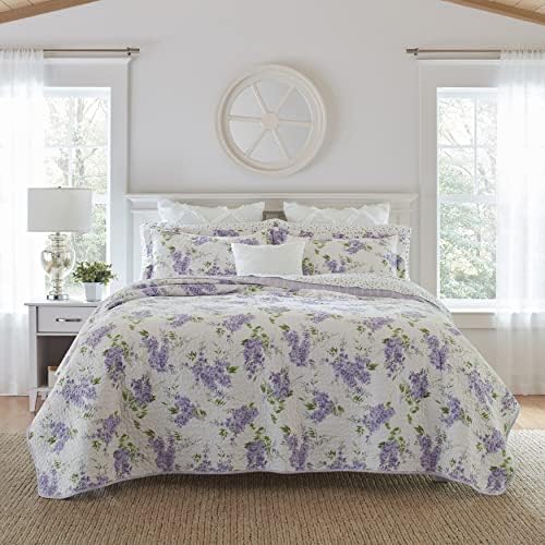 Laura Ashley Home - Keighley Collection - Quilt Set - 100% Cotton, Reversible, Lightweight Bedding With Matching Sham(s), Pre-Washed For Added Softness, Queen, Lilac, Set Of 3