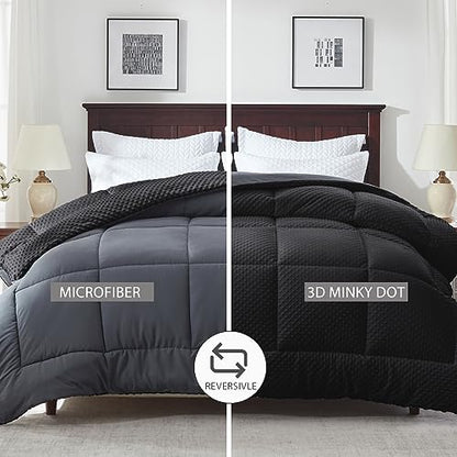  Songlibin Minky Dot Comforter King Size-Reversible King Comforters-Quilted Down Alternative Duvet Insert With Corner Tabs-All Season Lightweight Summer,Winter Bed Comforters(Dark Grey,King)