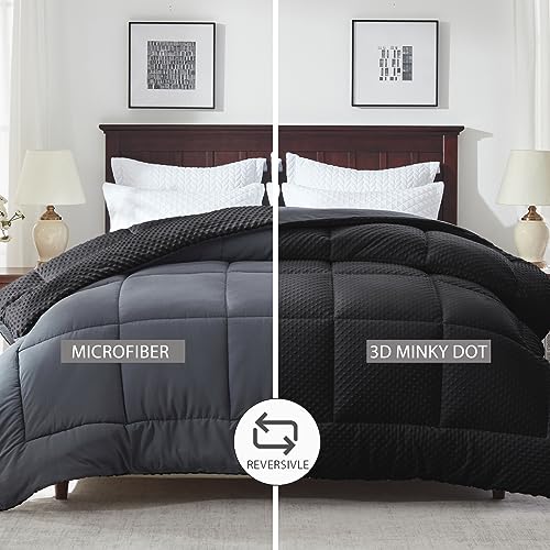  Songlibin Minky Dot Comforter King Size-Reversible King Comforters-Quilted Down Alternative Duvet Insert With Corner Tabs-All Season Lightweight Summer,Winter Bed Comforters(Dark Grey,King)