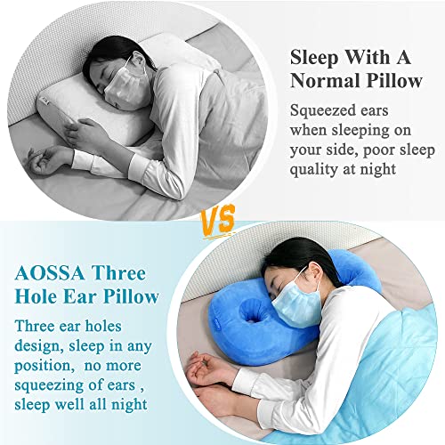  AOSSA Piercing Pillow For Side Sleepers Ear Protector CNH Pillow With Ear Holes For Pressure Sores Ear Pain Relief Headphones Donut Pillow For Head Ear Cushion Side Sleeping Pillow (Blue)