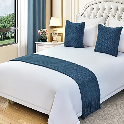  QFWMCW Hotel Bed Runners For King Size Bed 1 Piece Quality Bedspreads Solid Color Tassel Bed Runners & Scarves Modern Bed Throws For Foot Of Bed Queen King Size Home Decoration, 24x90in