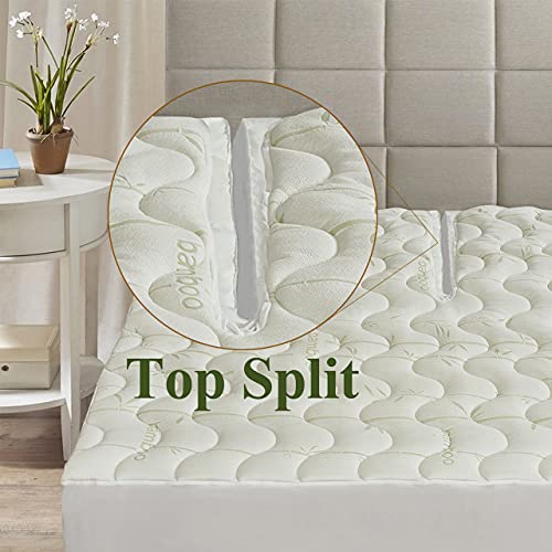  Waterproof Bamboo Jacquard Blend Fitted Topper, Top Split King Mattress Pad By Royal Hotel