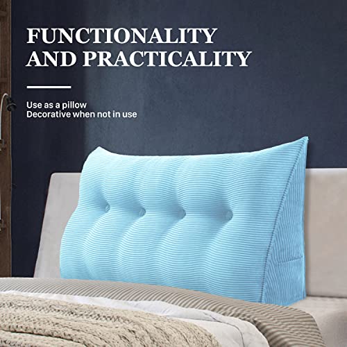  YXCSELL Headboard Wedge Pillow Triangular Bolster Pillows For Daybed Sofa Cushion Corduroy Large Support Backrest Bed Rest Reading Pillow Lumbar Positioning Upholstered (Sky Blue,Twin)