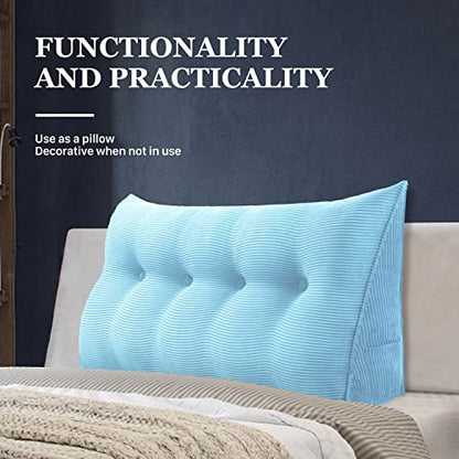 YXCSELL Headboard Wedge Pillow Triangular Bolster Pillows For Daybed Sofa Cushion Corduroy Large Support Backrest Bed Rest Reading Pillow Lumbar Positioning Upholstered (Sky Blue,Twin)