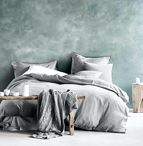  Eikei Washed Cotton Chambray Duvet Cover Solid Color Casual Modern Style Bedding Set Relaxed Soft Feel Natural Wrinkled Look (King, Desert Sand)