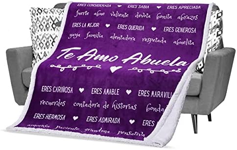  Mothers Day Gifts For Abuela In Spanish, Abuela Blanket, Feliz Dia De Las Madres, Regalos Para Abuela En Español For Birthday/Cumpleaños From Los Nietos, 60x50 Inches (Purple, Fleece)