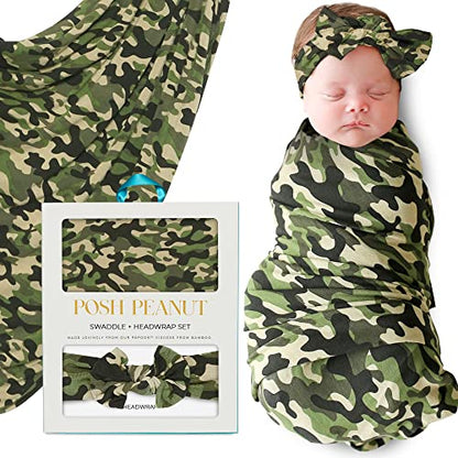  Posh Peanut Baby Swaddle Blanket, Premium Soft Päpook Bamboo Swaddles Wrap & Headband Set, Anti Stink Lightweight Breathable Infant Receiving Swaddling Blankets, Large Boy & Girl Newborn Shower Gift
