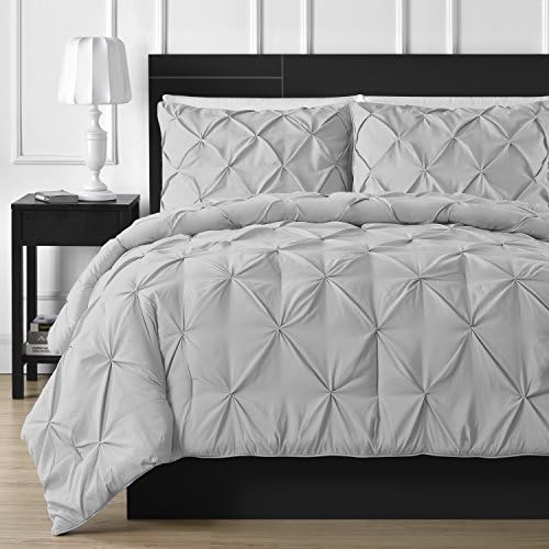  Comfy Bedding Double Needle Durable Stitching 3-Piece Pinch Pleat Comforter Set All Season Pintuck Style, Queen, Burgundy