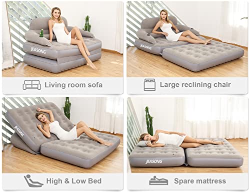  Inflatable Chair Air Couch With Air Pump, Camping Air Mattress Blow Up Inflatable Sofa Bed With Backrest, Multi-Mode Use, Easy To Storage