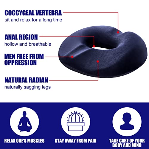  Male Donut Pillow Donut Seat Cushion For Office Chair Large Tailbone Pain Relief Cushion Ergonomic Hemorrhoid Pillow For Man Butt Bed Sores Prostate Coccyx Sciatica Pregnancy Postpartum Pelvic (Navy)