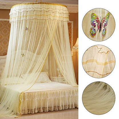  Breathable Round Mosquito Net Canopy Lace Princess Style Bed Curtain Netting For Camping Or Bedroom(Beige)