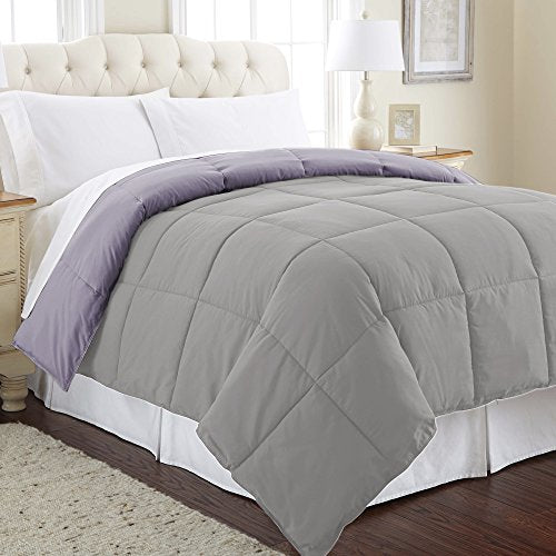  Down Alternative Microfiber Quilted Reversible Comforter & Duvet Insert - Soft, Comfortable Alternative To Goose Down - Bedding For All Seasons Amethyst/Silver Full/Queen