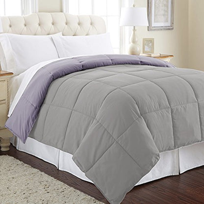  Down Alternative Microfiber Quilted Reversible Comforter & Duvet Insert - Soft, Comfortable Alternative To Goose Down - Bedding For All Seasons Amethyst/Silver Full/Queen