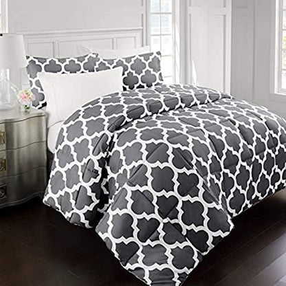 Sleep Restoration Luxury Goose Down Alternative Reversible Quatrefoil Comforter - Premium All Season Duvet - King/Cal King - Gray