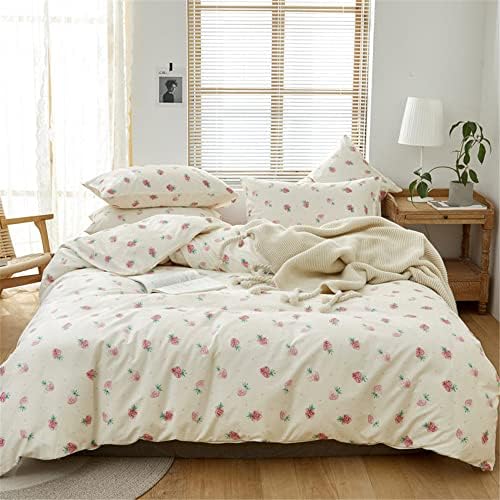  Cute Strawberry Duvet Cover Twin Kids Girls Bedding Set Kawaii Bedroom Decor Cotton Quilt Cover With Zipper Lightweight 3 Piece Bed Set With 2 Pillow Cases, Cream White