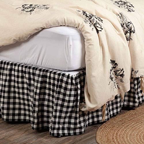  Vintage Check Black King Bed Skirt, 16" Drop, Modern Farmhouse Bedding, Checked Gingham Dust Ruffle