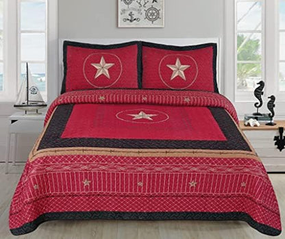  Sapphire Home Luxury 3-Piece Quilt Bedspread Set - Western Design Collection - Wild Horse Country/Horseshoe/Star/Cowboy/Southwestern Blue/Tayler Design W/Pillow Sham - Queen Size, Beige Brown