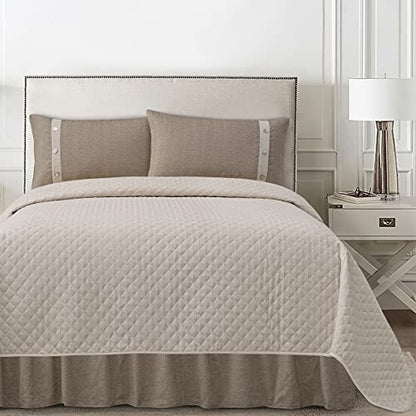  Paseo Road By HiEnd Accents | Fairfield Linen 4 Piece Coverlet Set, Super Queen Size, Herringbone Diamond Quilted Luxury Bedding Set, Traditional Rustic Style, 1 Coverlet, 1 Bedskirt, 2 Pillowcases