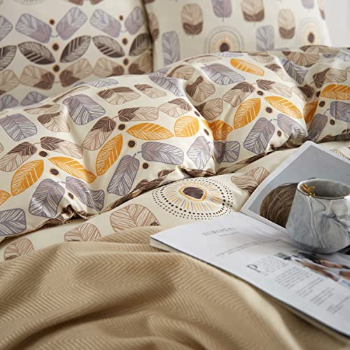  OyoLady Duvet Cover Set Queen Size, 3 Pieces Lightweight Soft Microfiber Bedding Comforter Cover For All Seasons (Queen, 90x90 Inches, Leaf)