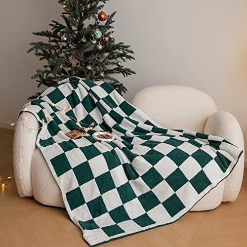  Ltra-Soft Checkered Blanket Microfiber Sage Green Checkerboard Blanket Reversible, Plaid Cozy Fuzzy Chessboard Throw Blanket Plush For Bed Couch Sofa (Sage Green, 51"x63")