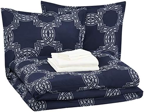  Amazon Basics 8-Piece Ultra-Soft Microfiber Bed-In-A-Bag Comforter Bedding Set - Full/Queen, Grey Chinoiserie