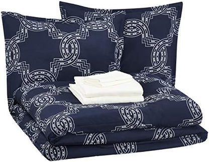  Amazon Basics 8-Piece Ultra-Soft Microfiber Bed-In-A-Bag Comforter Bedding Set - Full/Queen, Grey Chinoiserie