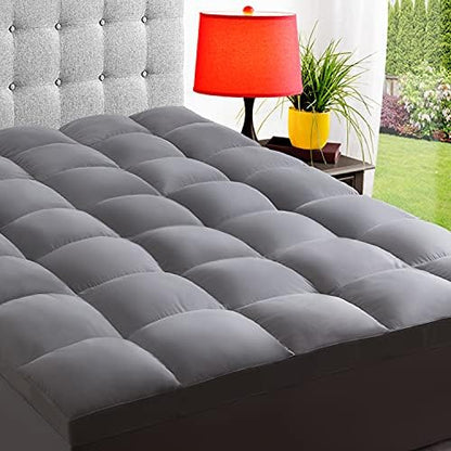  ELEMUSE Twin XL Cooling Mattress Topper For College Dorm, Thick Extra Long Twin Mattress Pad Cover For Back Pain, Plush Soft Pillowtop With Elastic Deep Pocket, Overfilled Down Alternative Filling