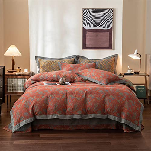  Walnut Four-Piece Set Double-Sided Double Yarn Jacquard Cotton Yarn Nude Sleeper Bedding Sheet Set (Color : A, Size : 200 * 230cm)