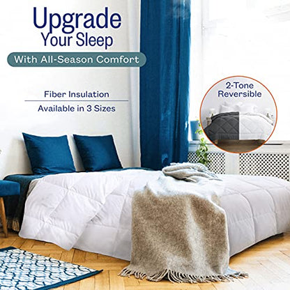  Sleep Restoration All Seasons Queen/Full Size Comforter - Reversible -  Cooling, Lightweight Summer Down Comforter Alternative - Hotel Quality Bedding Comforters - Navy/Sleet
