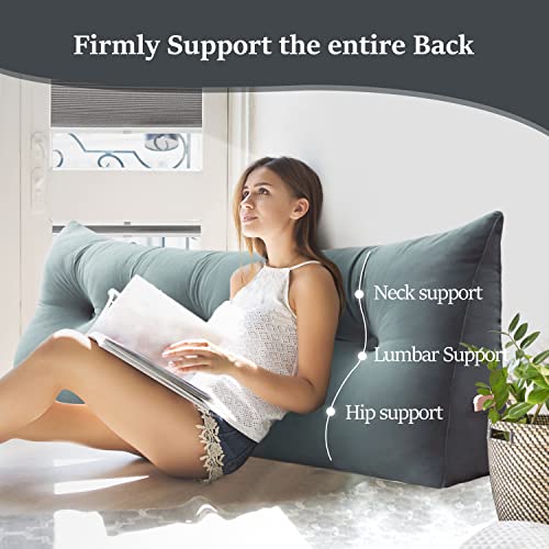  YXCSELL Wedge Headboard Large Bolster Pillow Reading Pillows For Sitting In Bed Adult， Velvet Triangular Cushion Backrest Lumbar Back Support Upholstered Daybed Sit Up Book Pillows（LightGray, Twin）