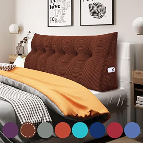  WOWMAX Large Bolster Triangular Headboard Pillow Twin Dorm Headboard Twin XL Bed Wedge Pillow For Headboard Bolster Pillow For Bed With Removable Cover, Corduroy Grey