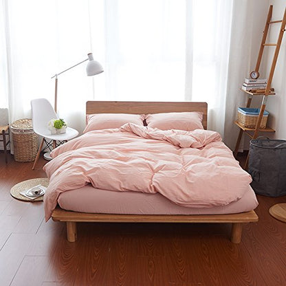  Ousehold 100% Cotton Duvet Cover 3 Piece Comforter Cover Set Simple Plaid With Zipper Closure (Pink, Queen)
