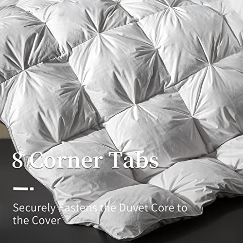  75% White Down Comforter King Size For All Season With 100% Cotton Cover, 600 Fill Power 56OZ Fluffy Duvet Insert With Corner Tabs, Baffle Box Pinch Pleat Design
