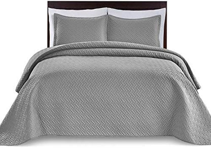  Bedding Oversize Lightweight 3 Piece Coverlet Set (Light Gray/Weaving, Queen)