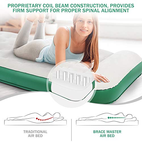  Air Mattress With Pillow, Blow Up Air Bed, Waterproof Flocked Air Mattress Single/Double, 203 X99(152) X 28cm, With Storage Bag, Green (Green, Twin)