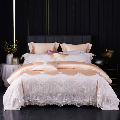 LEIGE Bedding Four-Piece Set Of 140 Lace Lace Tribute Satin Duvet Cover Jade (Color : D, Size : 220 * 240cm)