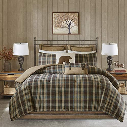  Woolrich Rustic Lodge Cabin Comforter Set - All Season Down Alternative Warm Bedding Layer And Matching Shams, Oversized Queen, Bitter Creek, Grey/Brown