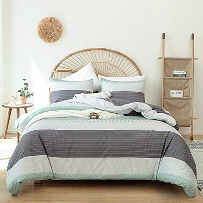 JANZAA Queen Comforter Set Sage Green Comforter Soft Microfiber Queen Bed Set 3 Piece Striped Comforter Set With 2 Pillow Cases Lightweight Fluffy Bedding Down Alternative For All Season