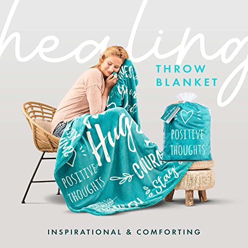 Get Well Gift For Women & Men - Super Soft Hug Blanket With Inspirational Words - Healing Blanket Care Package Comforting Gift For Cancer Patients & Others During Hard Times - 50"x60", Teal