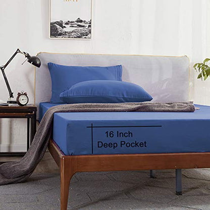  Shilucheng Full Size Bed Sheets Set Microfiber 1800 Thread Count Percale Super Soft And Comforterble 16 Inch Deep Pockets - 4 Piece (Full,Navy Blue)