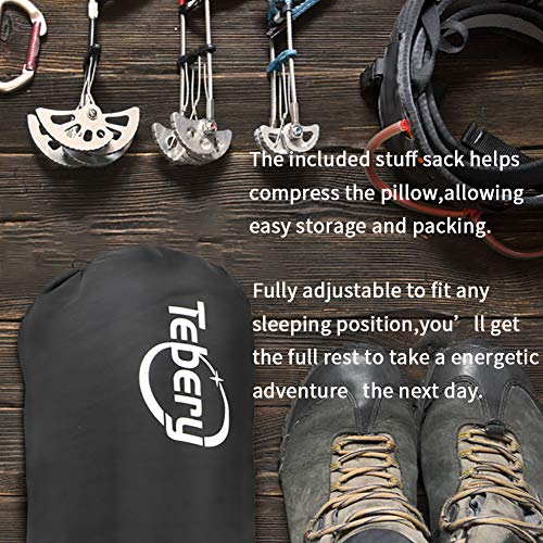  Tebery Shredded Memory Foam Travel Pillow With Bamboo Derived Viscose Rayon Cover Adjustable Compressible Camping Pillow With Stuff Sack Great For Backpacking, Airplane Or Car Travel - 14" X 19"