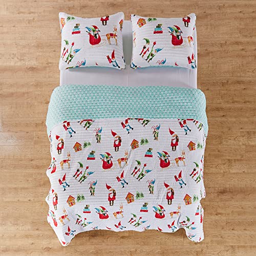  Levtex Home Merry & Bright Collecion - Gnome For The Holidays Quilt - Full/Queen - Christmas Gnomes - Red, Green And White - Quilt (86x86in.) - Reversible - Polyester