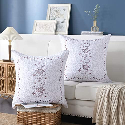  MarCielo 2 Pack Throw Pillow Covers Euro Sham Covers Pillow Shams Pillow Cover Embroidery (Standard, White/Lavender)